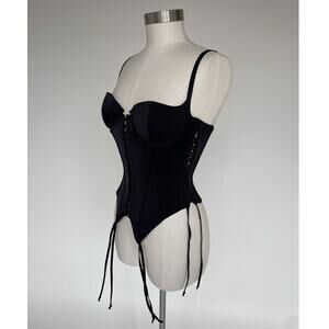 Vtg Y2K Victoria's Secret Black Corset Lingerie Top 36B Hook Eye Gothic Bustier